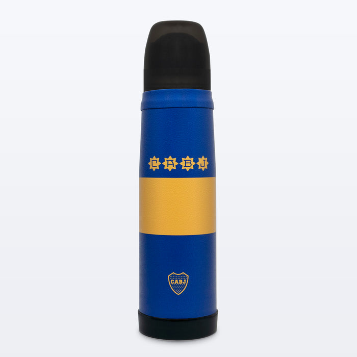 Lumilagro Termo de Acero Luminox BOCA JUNIORS T-SHIRT AND SHIELD | Stainless Steel Thermos Vacuum Bottle with Pouring Beak for Mate, 1 l / 33.8 fl oz
