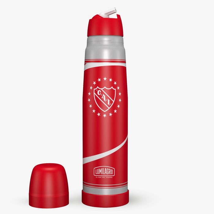 Lumilagro Termo de Acero Luminox CLUB ATLÉTICO INDEPENDIENTE | Stainless Steel Thermos Vacuum Bottle with Pouring Beak for Mate, 1 L / 33.8 fl oz