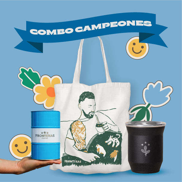Fronteras Combo Campeones del Mundo with Yerba Mate, Mate Cup with Bombilla Straw, Yerba Mate Can & Tote Bag