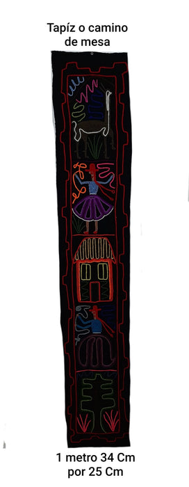 Corazón Norteño | Authentic North Argentine Style Black Tapestry for Home Decor | 1.34 m x 25 cm
