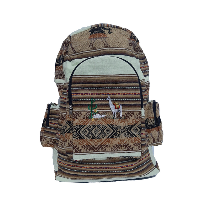 Corazón Norteño | Light Brown Aguayo Backpack - Norteño Argentino Style | 43 cm x 38 cm