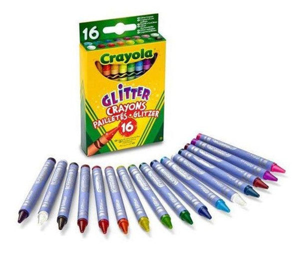 Crayola Glitter Crayons, 16 unidades, cores variadas, ideais para projetos domésticos e escolares 