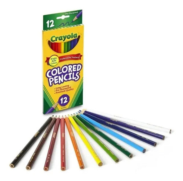 Lápis de cor Crayola Longos, 12 unidades, ideais para projetos domésticos e escolares 