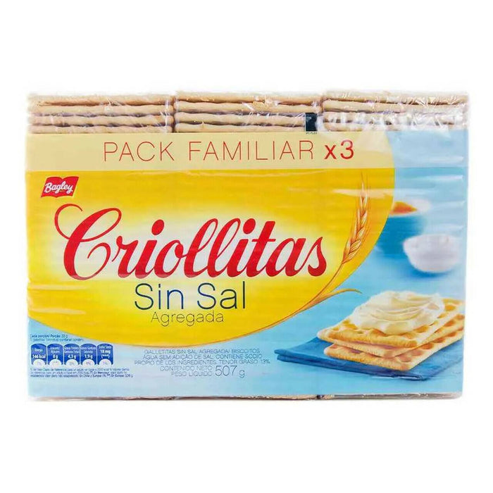 Galletitas De Agua Criollitas Sin Sal Galletitas Sin Sal Añadida, 1x3 pack 507 g 