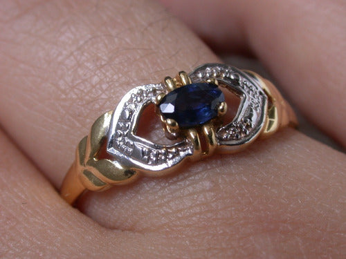 Luli 18K Gold Ring with Guaranteed Seal, Blue Sapphire and Cubic Zirconias 2