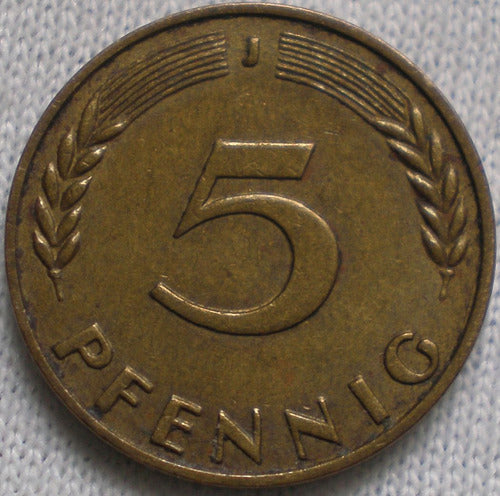 Alemania 5 Pfennig Monedas Años 1969j 1971j 1976f Km#107 C/u 0