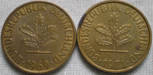 Alemania 5 Pfennig Monedas Años 1969j 1971j 1976f Km#107 C/u 1