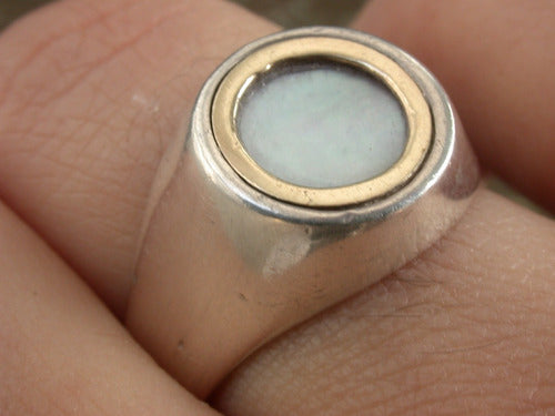 Herm Luli Silver 925 Ring and Mother of Pearl Gold Unisex Seal Offer 1