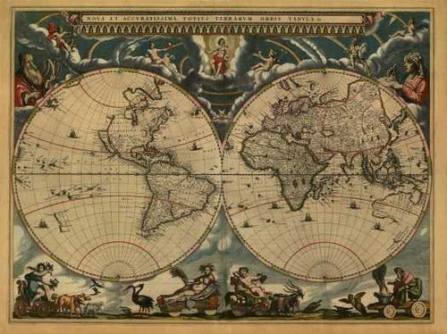 Lámina 45x30 Cm. - Mapa Del Mundo De 1664 0