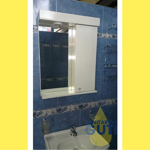 White Lacquered Bathroom Vanity Mirror with Light 60x70 2