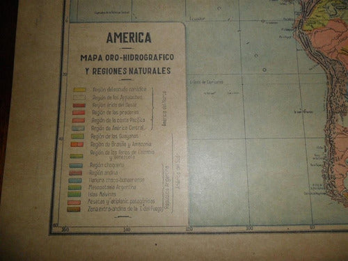 Antiguo Mapa Plano America Oro Hidrografico Regiones Natural 1