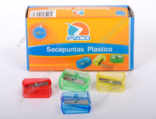 Caja 24 Sacapuntas Plásticos De Colores Con Cuchilla Acero 0