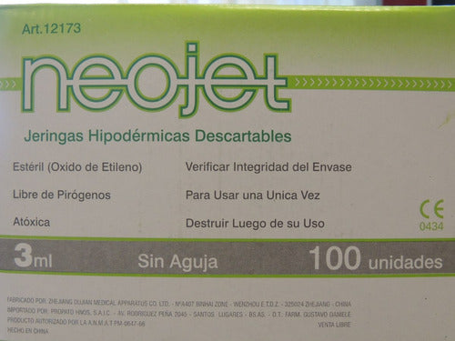 Disposable 3cc Needle-Free Syringes x 100 Units Neojet 0