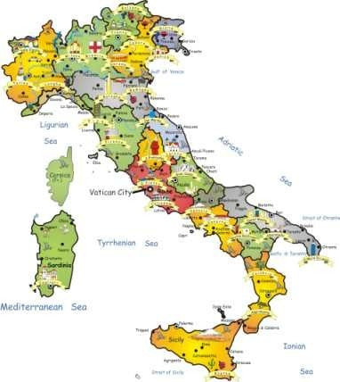 Mapa  De Italia Y Sus Regiones -  Tamaño 45x30 Cm. 1