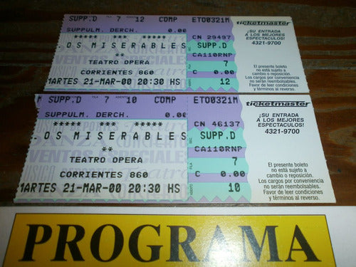 Programa Teatro Los Miserables Año 2000 Con Entradas Opera 1