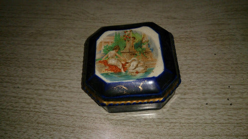 Antiguo Alhajero Sellado Cedar, Azul Cobalto Y Guardas Oro 0