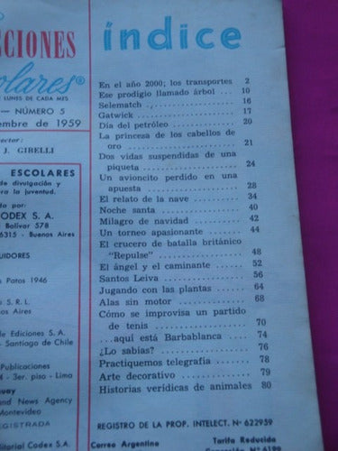 Selecciones Escolares N° 5 Año 1959 - Editorial Codex 1