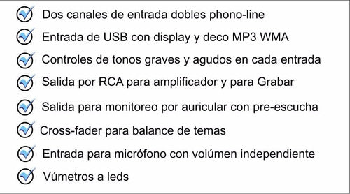 Mixer Adaptador De Audio Ent/ Usb Phono Mic Y Aux 4