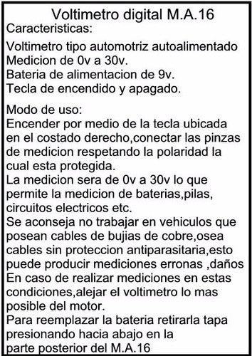 Digital Automotive Voltmeter 0 to 30V M.A.16 ANSEG 2