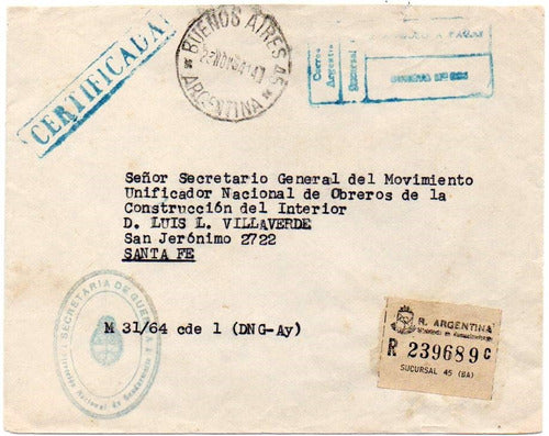 Argentina 1954. Certificada De La Secretaria De Guerra 0