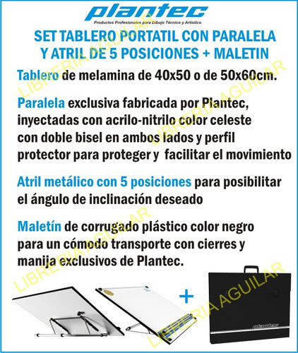 Plantec Technical Drawing Board 50x60 + Parallel Rule + 6 Position Easel + Case 2