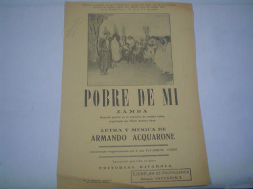 Pobre De Mi Zamba A Acquarone Cenizas Del Fogon Partitura 0