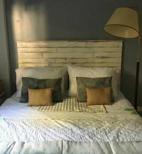 Respaldo De Cama Patinado Blanco, Madera Pallet Vintage 0