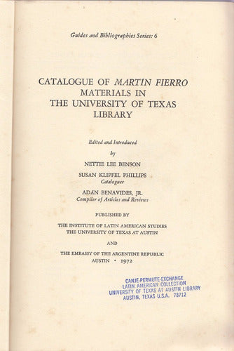 1972 Catalogo Materiales Martin Fierro En Universidad Texas 1