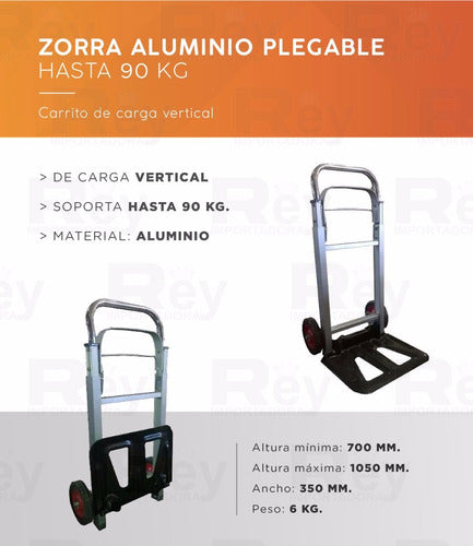 Zorra Carro Plegable Aluminio Portabultos Reforzado 100 Kgs 5