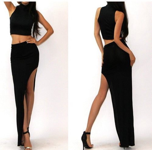 AbastoModa Long Tube Skirts with Slit & Crop Tops - Set 0