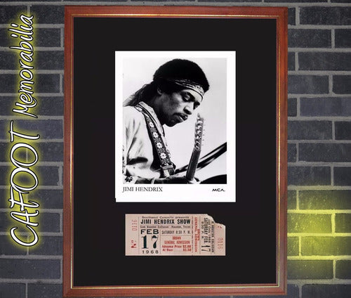 Jimi Hendrix Framed Photo and Ticket Display Houston 1968 0