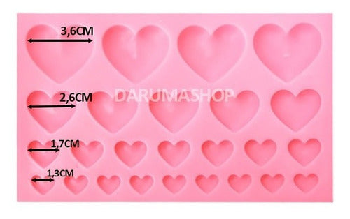 DARUMASHOP Silicone Mold 25 Hearts Various Sizes 1