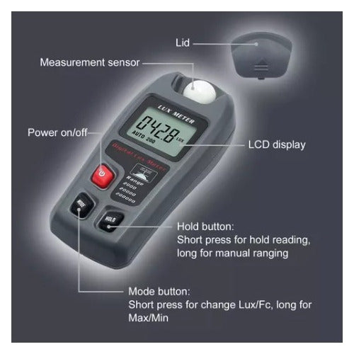 Luxómetro Digital Medidor De Luz Autorrango 200.000 Lm 2