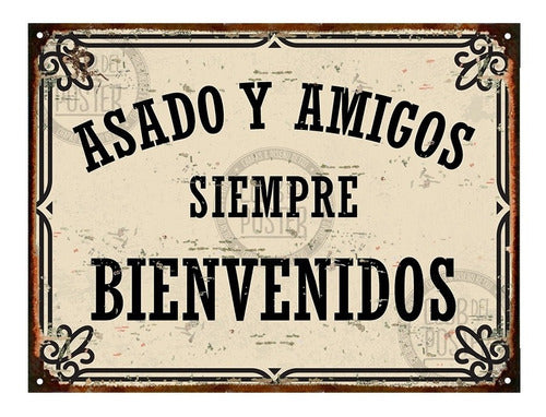 Club del Poster Vintage Metal Sign Asado Parrilla Bienvenidos 20x28cm 0