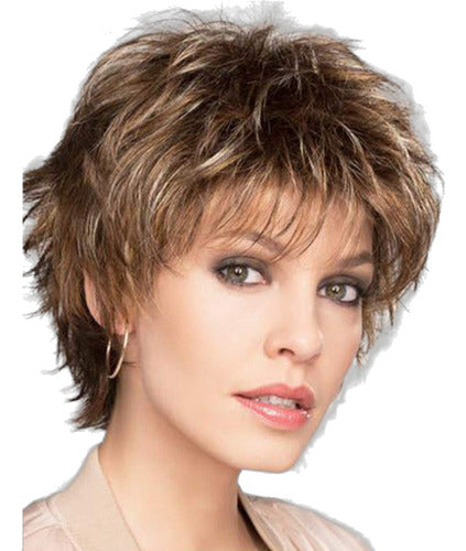 Renershow Short Mixed Brown Wig with Bangs, Synthetic, + Eyelashes 0