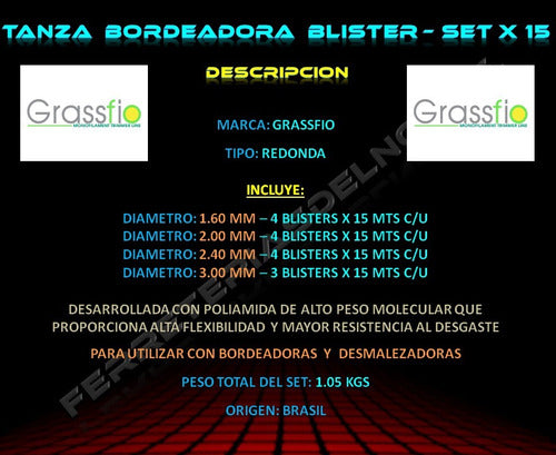 Grassfio Tanza Bordeadora Surtido Set X 15 - Blisters 15 Mts - Fdn 2