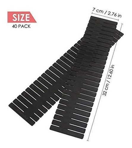 40 Organizadores Separadores Para Cajones 32x7 Cm Negro 1