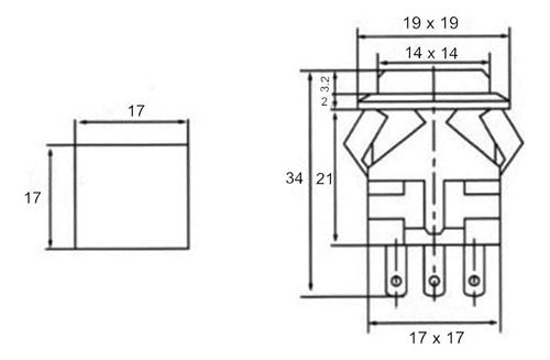 Elumiled 5 Square Push Button Switch 19mm Black with LED 3