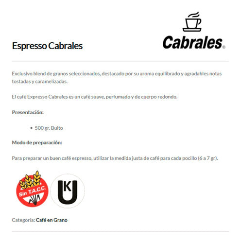 Cabrales Café En Grano Tostado Espresso - Pack X3 3