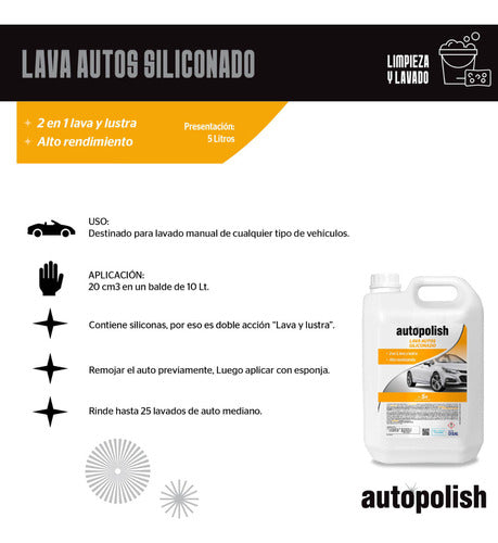 Shampoo Lava Auto Siliconado Autopolish X 5 Lts Bidón 1