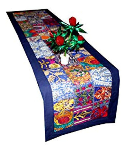 Rajwada-fashion Blue Table Runner 100% Algodon 15  X 60  Bo 1