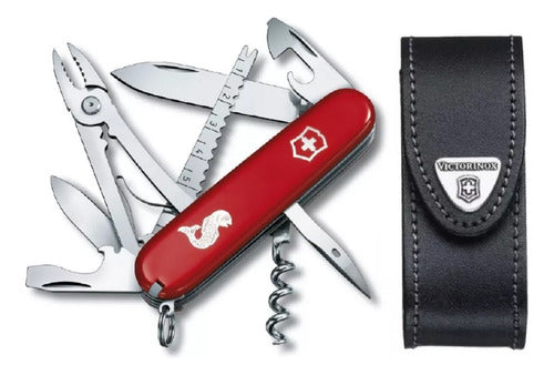 Victorinox Angler Red Pocket Knife 18 Uses Fishing + Leather Pouch 0