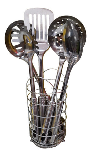 Professional Stainless Steel Kitchen Utensil Set with Organizer Stand - 6 Pieces 0