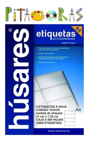 500 Sheets Self-Adhesive Labels Húsares H34105 A4 21x7.38 1