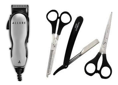 Kit Barbero Maquina Corta Pelo Allure + Set Tijeras Y Navaja 0