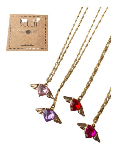 Bella Bijouterie Winged Heart Necklace in Stainless Steel with 18k Gold Plating and Butterfly Strass 3