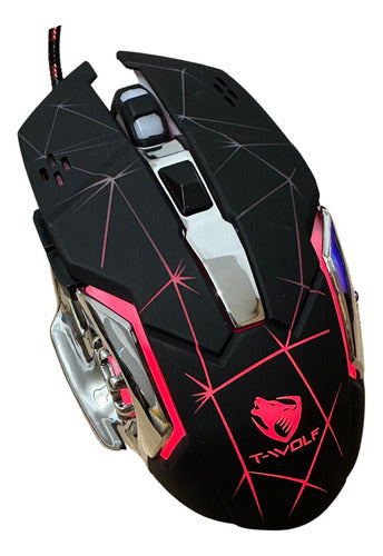 TWOLF V6 Wired Mouse Black with Lights 6 Buttons 0