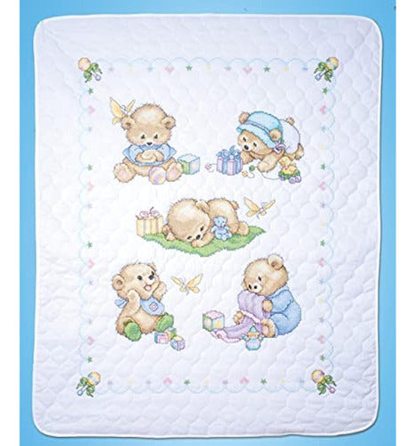 Tobin Bears Stamped For Cross Stitch Baby Quilt Kit 0