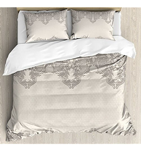 Ambesonne Taupe King Size Duvet Cover Set with Lace Border 0