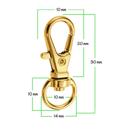 Set of 100 Gold Base Keychain Snap Hooks with Closure 14x30mm 5